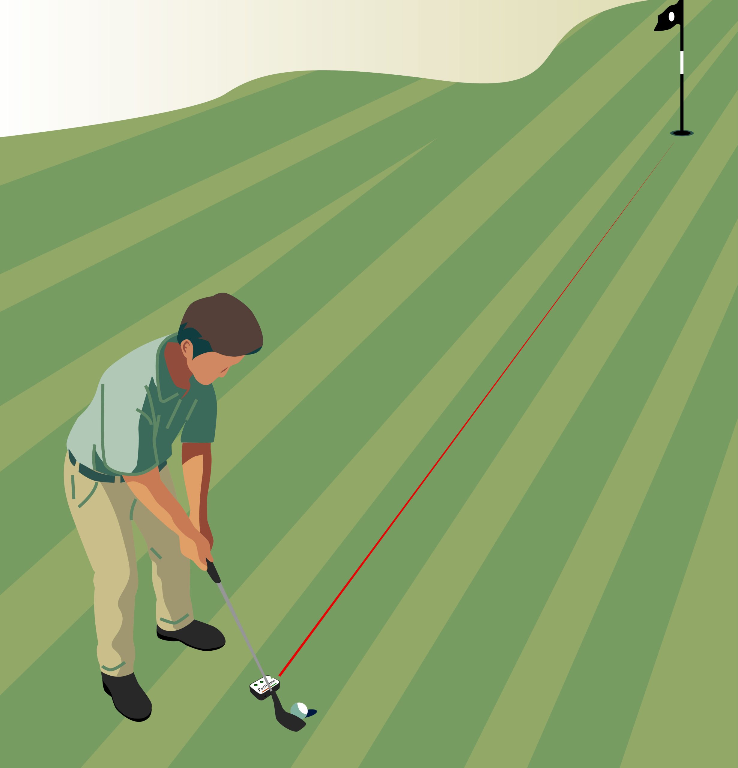 Golfer-places-PuttOnce-on-the-green-next-to-the-ball-pointed-to-the-hole-and-PuttOnce-displays-the-recomended-pace-on-the-LEDs Step 2 - Golfer-places-PuttOnce-on-the-green-next-to-the-ball-pointed-to-the-hole-and-PuttOnce-displays-the-recomended-pace-on-the-LEDs