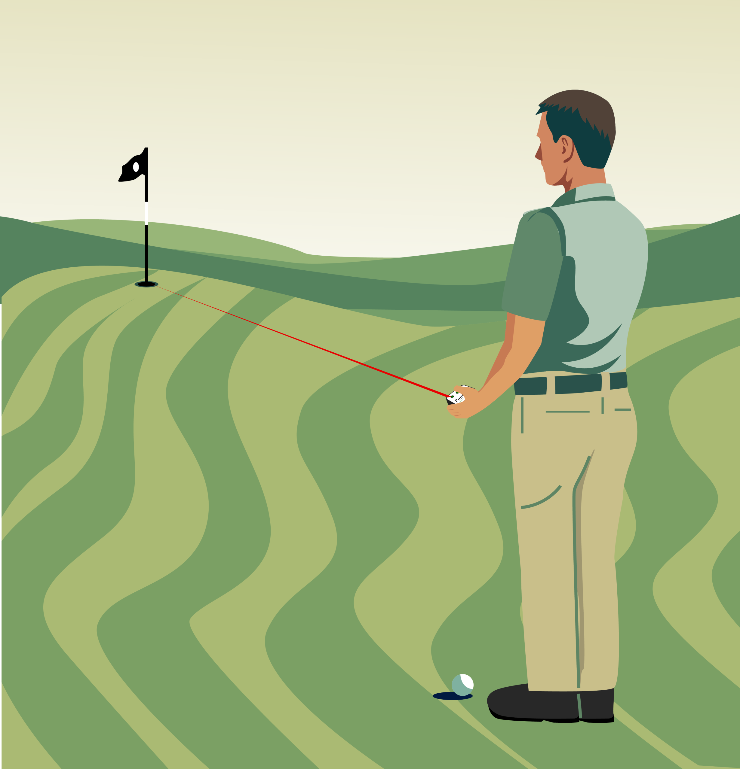 Step 1 - Standing over the ball the Golfer aims PuttOnce at the hole keeping it level and presses button to take the reading Step 1 - Standing over the ball, the Golfer aims PuttOnce at the hole keeping it level and presses button to take the reading.